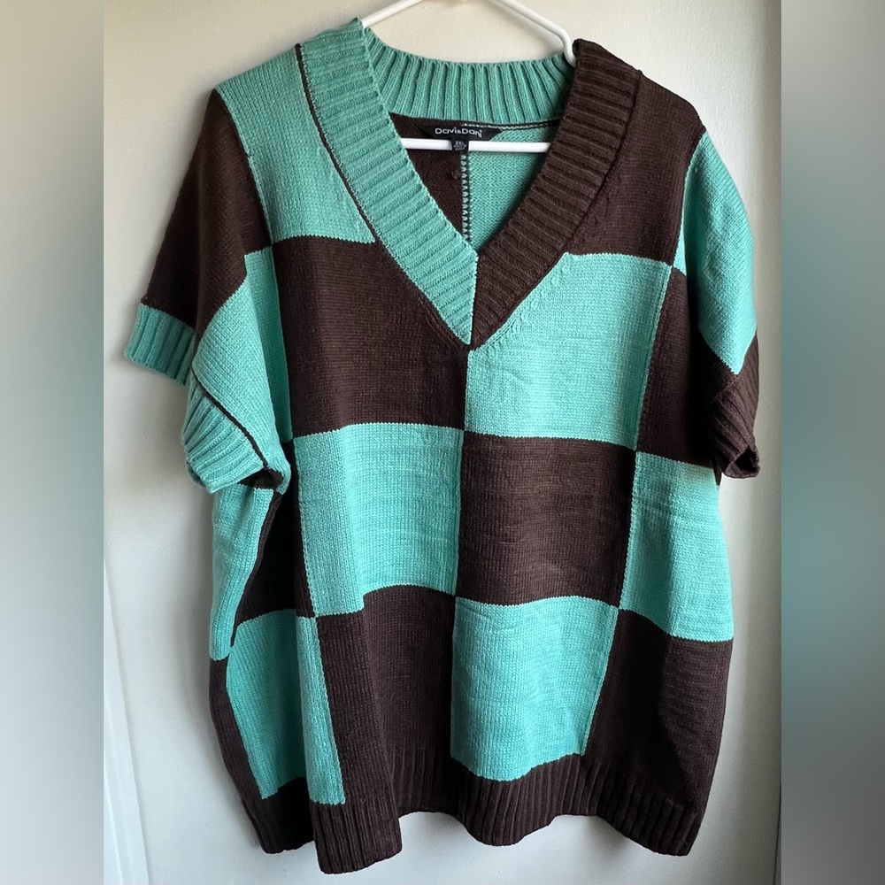 NWOT Davi & Dani V-Neck Sweater in Brown and Teal